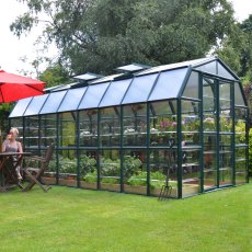 8x16 Palram Canopia Rion Clear Grand Gardener Greenhouse - in situ, angle view, doors closed