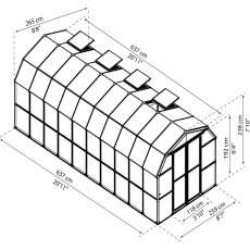 8x20 Palram Canopia Rion Clear Grand Gardener Greenhouse - dimensions