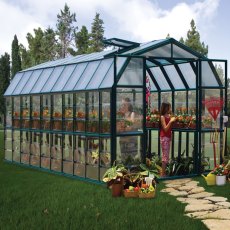 8x20 Palram Canopia Rion Clear Grand Gardener Greenhouse - in situ, angle view, doors open
