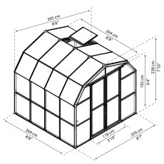 8x8 Palram Canopia Rion Clear Grand Gardener Greenhouse - dimensions