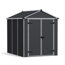 6x8 Palram Canopia Rubicon Plastic Apex Shed - Dark Grey - isolated angle view