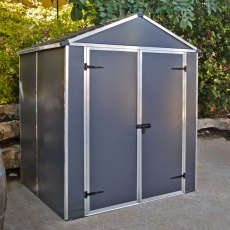 6x5 Palram Canopia Rubicon Plastic Apex Shed - Dark Grey - in situ, angle view