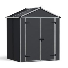 6x5 Palram Canopia Rubicon Plastic Apex Shed - Dark Grey - isolated angle view, doors closed