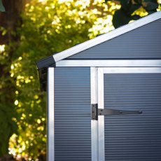 6x10 Palram Canopia Rubicon Plastic Apex Shed - Dark Grey - in situ, front view