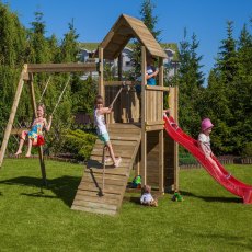 Shire Adventure Peaks with Single Swing & Slide - Fortress 3 - in situ, front view