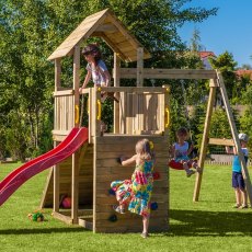 Shire Adventure Peaks with Single Swing & Slide - Fortress 3 - in situ, side view