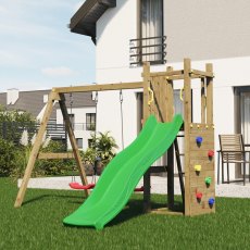 Shire Rumble Ridge Rock Wall with Double Swing & Slide - Funny 3 - in situ - angle view