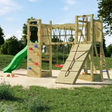 Shire Maxi Fun with Double Tower, Double Swing & Slide - in situ, side angle view