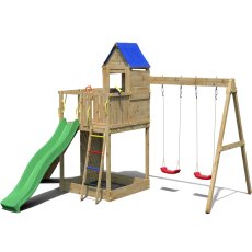 Shire Treehouse with Double Swing & Slide - isolated front view