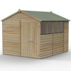 10x8 Forest Beckwood Tongue & Groove Apex Wooden Shed With Double Doors - isolated angle view, doors closed