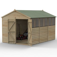 12x8 Forest Beckwood Tongue & Groove Apex Wooden Shed with Double Doors - isolated, angle view, doors open