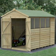 10x6 Forest Beckwood Apex Shed Shiplap Double Doors - in situ, angle view, doors open