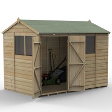 10x6 Forest Beckwood Shiplap Reverse Apex Wooden Shed with Double doors - isolated angle view, doors open