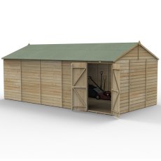 20x10 Forest Beckwood Shiplap Windowless Reverse Apex Wooden Shed with Double doors - isolated angle view, doors open