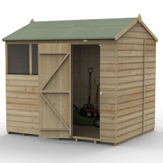 8x6 Forest Beckwood Shiplap Reverse Apex Wooden Shed - isolated angle view, doors open