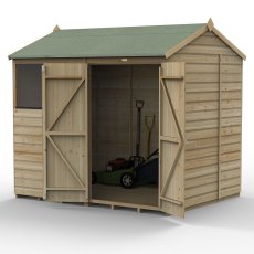 8x6 Forest Beckwood Shiplap Reverse Apex Wooden Shed with Double doors - isolated angle view, doors open
