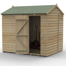 8x6 Forest Beckwood Shiplap Windowless Reverse Apex Wooden Shed - isolated angle view, doors open
