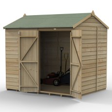 8x6 Forest Beckwood Shiplap Windowless Reverse Apex Wooden Shed with Double Doors - isolated angle view, doors open