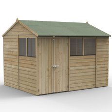 10x8 Forest Beckwood Shiplap Reverse Apex Wooden Shed with Double Doors - isolated angle view, doors closed