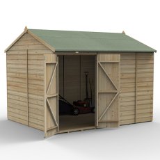 10x8 Forest Beckwood Shiplap Windowless Reverse Apex Wooden Shed with Double Doors - isolated angle view, doors open