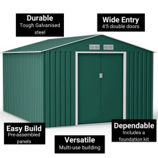 9x10 Lotus Orion Apex Metal Shed Win Foundation Kit In Green - information