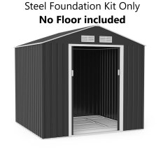7x6 Lotus Hera Apex Metal Shed with Foundation Kit - isolated angle view, doors open
