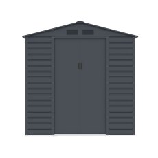 7x4 Lotus Hypnos Apex Metal Shed in Cold Grey - isolated front view