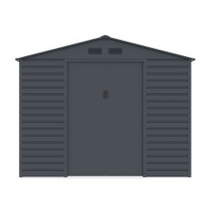 9x6 Lotus Hypnos Apex Metal Shed in Cold Grey - isolated front view