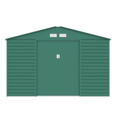11'x10'5" Lotus Hypnos Apex Metal Shed in Green - isolated front view