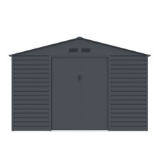 11'x10'5" Lotus Hypnos Apex Metal Shed in Cold Grey - isolated front view