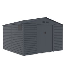 11'x10'5" Lotus Hypnos Apex Metal Shed in Cold Grey - isolated angle view