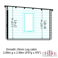 10x10 Shire Emneth Pent Log Cabin In 19mm Logs - side dimensions