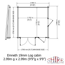 10x10 Shire Emneth Pent Log Cabin In 19mm Logs - footprint