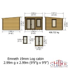 10x10 Shire Emneth Pent Log Cabin In 19mm Logs - dimensions