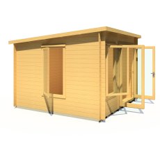 10x10 Shire Emneth Pent Log Cabin In 19mm Logs - Side view with all open