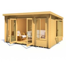 10Gx13 Shire Emneth Pent Log Cabin in 19mm Logs - doorr and windows open with side window on the right