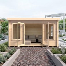 Shire Emneth 10x13 log cabin interior with double doors and windows