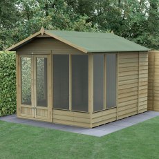 10x8 Forest 4LIfe Summerhouse Pressure Treated - insitu with doors open