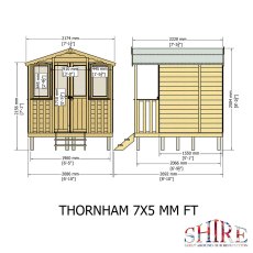 Shire Thornham 7x5 summerhouse technical drawing with dimensions and measurements