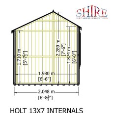 13 x 7 Shire Holt Shiplap Reverse Apex Shed - internal dimensions