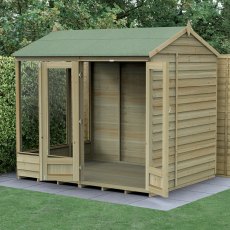 8x6 Forest 4LIfe Reverse Apex Summerhouse Pressure Treated - insitu with doors open