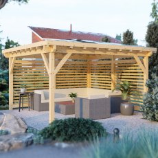 13x13 Shire Uma Pergola - Pressure Treated - in situ, angle view