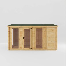 15x10 Mercia Reverse Apex Log Cabin With Side Shed in 19mm Logs - isolated front view