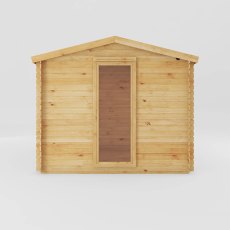 15x10 Mercia Reverse Apex Log Cabin With Side Shed in 19mm Logs - in situ, side view