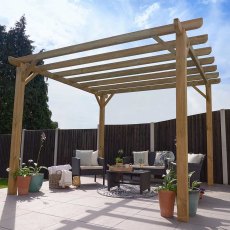 12x12 Forest Premium Ultima Wooden Garden Pergola - lifestyle with garden furniture