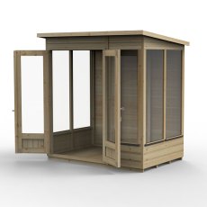 6x4 Forest Beckwood Pent Summerhouse with Double Doors - 25yr Guarantee - isolated angle view, doors open