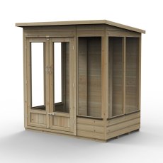 6x4 Forest Beckwood Pent Summerhouse with Double Doors - 25yr Guarantee - isolated angle view, doors closed