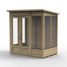 6x4 Forest Beckwood Pent Summerhouse with Double Doors - 25yr Guarantee - isolated angle view, doors closed