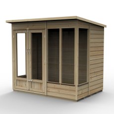7x5 Forest Beckwood Pent Summerhouse with Double Doors - 25yr Guarantee - isolated angle view, doors closed