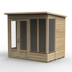 7x5 Forest Beckwood Pent Summerhouse with Double Doors - 25yr Guarantee - isolated angle view, doors closed